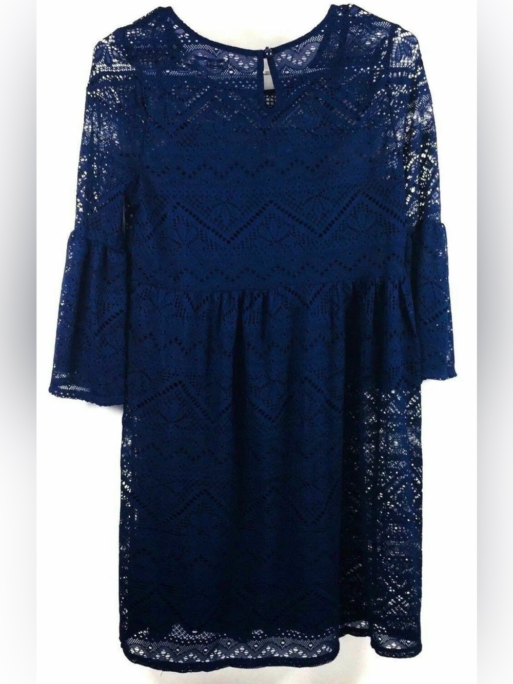 UEC Bailey Blue Navy Blue Crochet Lace Bell Sleeves Separate w/ Slip Dress SZ L